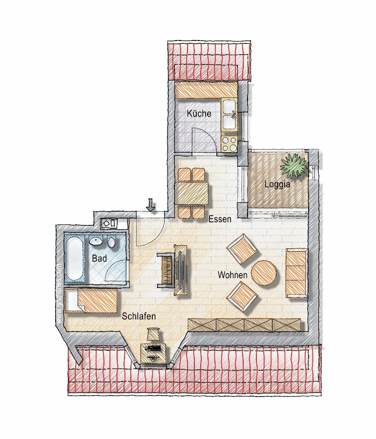 Grundriss Wohnung Nr.6 Dachgeschosswohnung Pfullingen