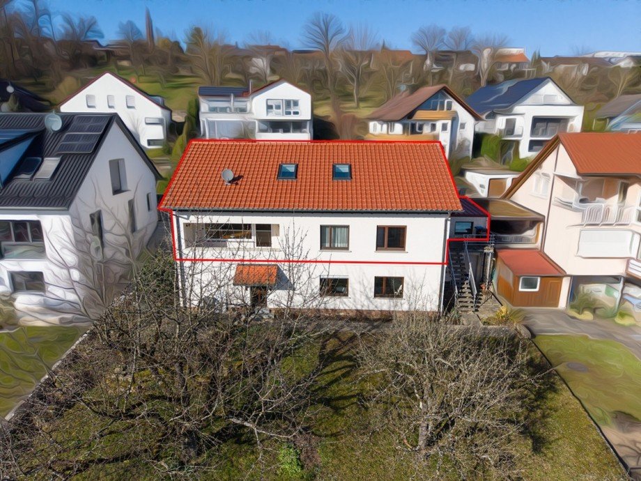 Aussenansicht markiert Wohnung Pliezhausen